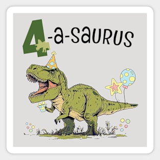 4-a-Saurus T-Rex Dinosaur Theme 4th Birthday Party Magnet